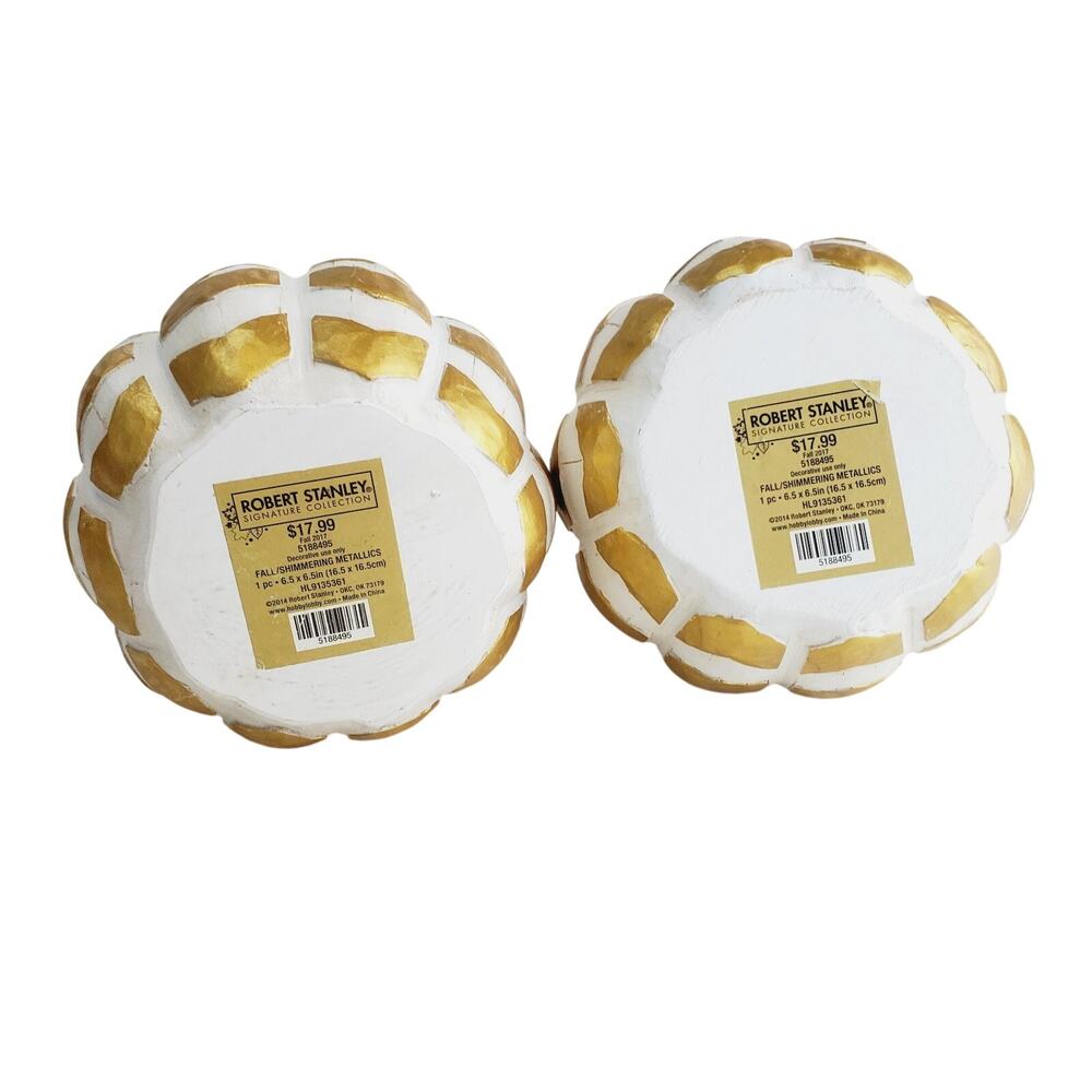 Robert Staley Signature Collection Fall Pumpkin 2 PC 6.5 X 6.5 White & Gold 2014 - Picture 5 of 8